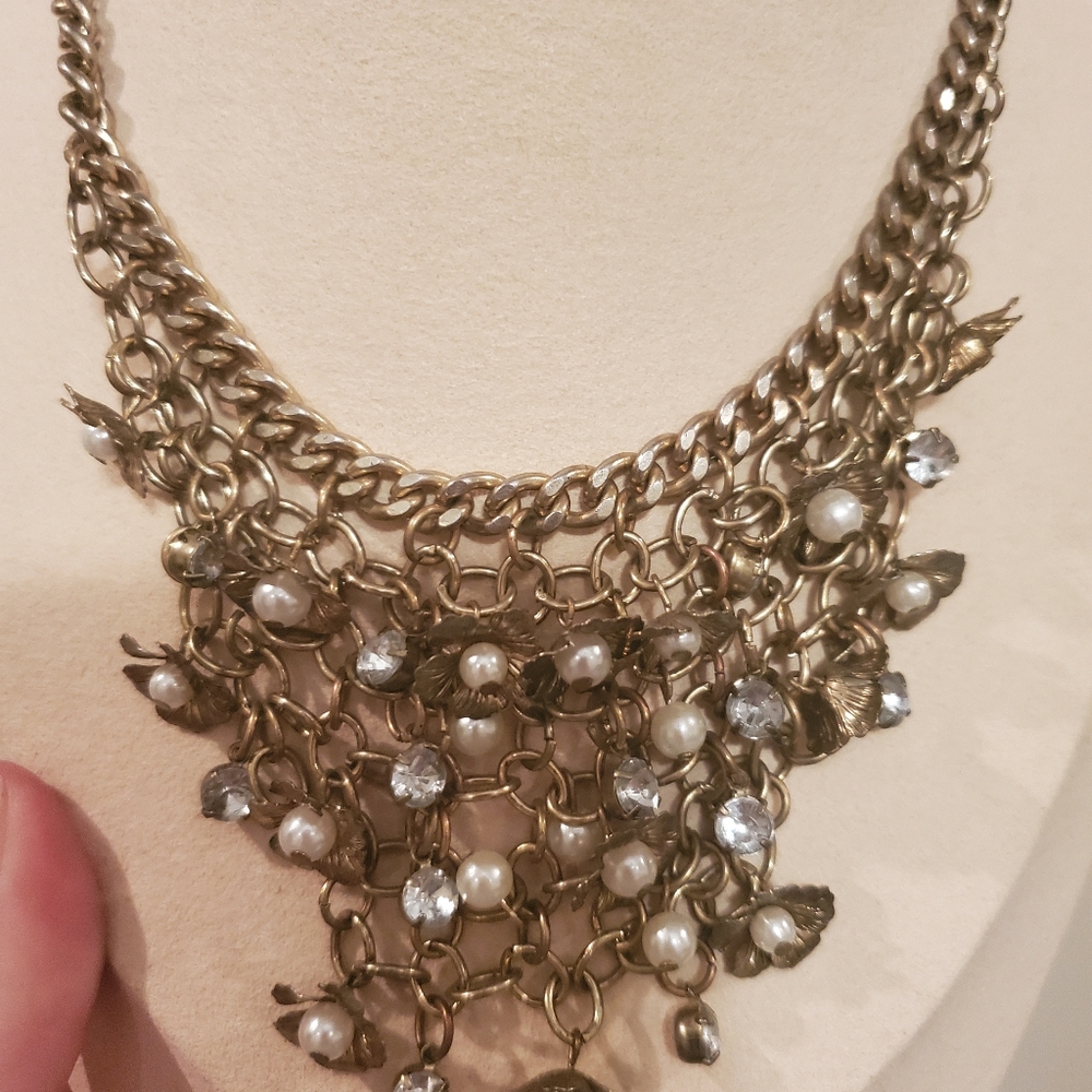 2010s Gold Tone and Faux Pearl Necklace